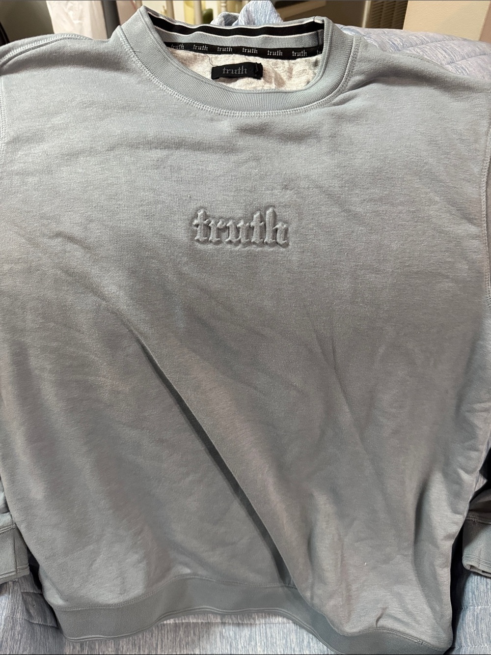 Truth Embroidered Pale Blue Crewneck Sweatshirt